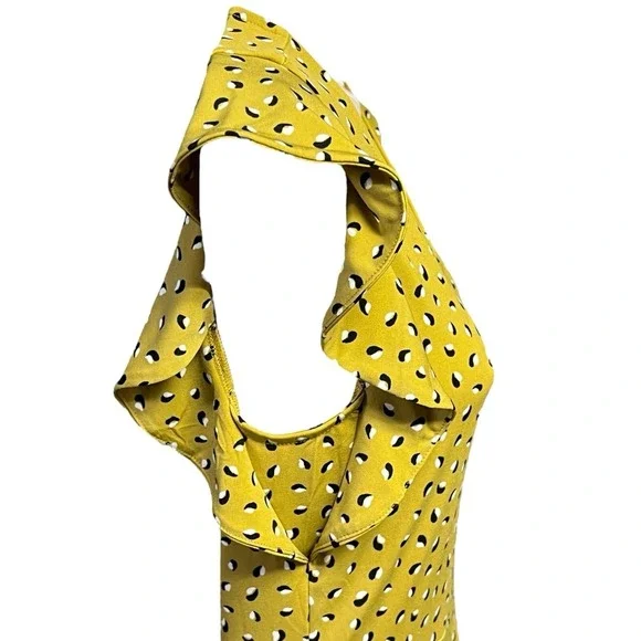 Ann Taylor Dress PXXS Yellow Floral A-Line V-Neck Ruffle Sleeve Stretch Chic NEW - Picture 5 of 10